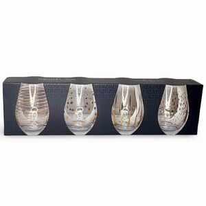 Rachel Zoe Gold Patterned Stemless Wine Glasses - Set of 4